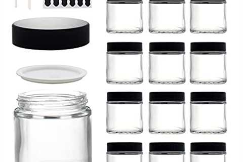 BPFY 12 Pack 4 oz Clear Glass Travel Cosmetic Jars, Refillable Cosmetic Containers with Inner..