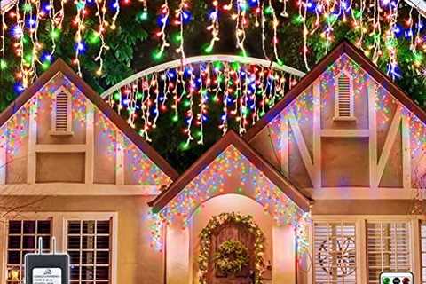 Ollny Icicle Christmas Lights Outdoor 396LED 32FT – Timer 8Modes Connectable Waterproof Icicle..