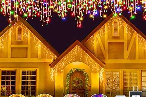 Ollny Icicle Christmas Lights Outdoor 306LED 25FT-Color Changing Icicle Lights with Remote 11Modes..