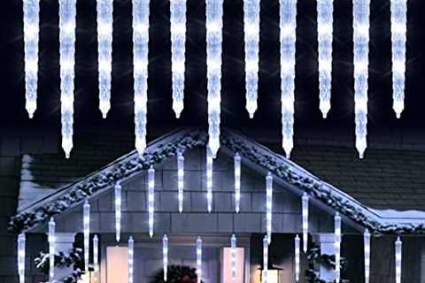 Joomer White Christmas Icicle Lights, 13FT 20 Tubes 90 LED 8 Modes Icicle Lights with Timer..