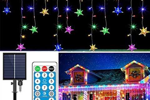 Solar Icicle Lights Outdoor Waterproof, 30-Drop Star Shaped LED Christmas Icicle Lights, 180 LED..