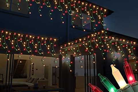 RECESKY 100 Christmas Icicle Lights – 7.7ft Multi Color Curtain String Light for Outdoor, Indoor..