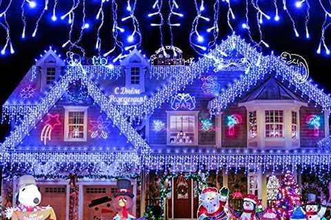 Heceltt Christmas Lights Outdoor Decorations, 480LED 49ft LED Ice Lights with 8 Modes, Clear Wire..